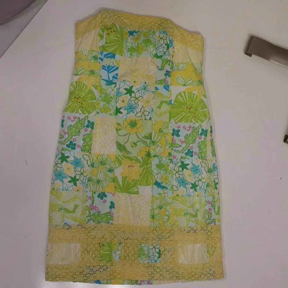 Lilly Pulitzer Bright Patchwork Cotton Summer Sundress Strapless Dress Colorful - Picture 7 of 8